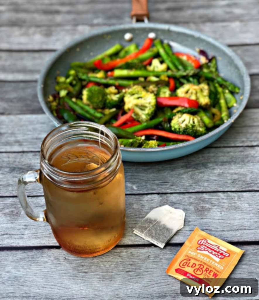 Freshly cooked low-carb ginger garlic vegetable stir fry ready to be served.