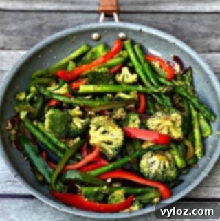 low carb vegetable stir fry in a skillet