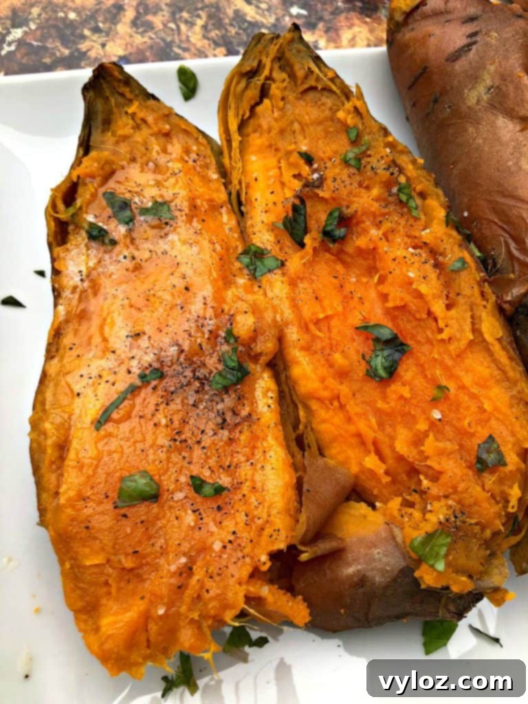 Ready-to-eat Instant Pot sweet potato with melting butter