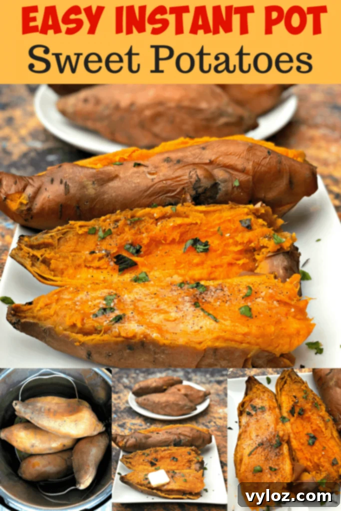 Whole cooked sweet potatoes with steam rising from the Instant Pot