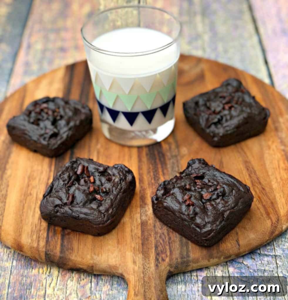 Avocado Brownies with Milk on a Brown Cutting Board