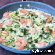 Low Carb Zucchini Alfredo in Cream Sauce in a Skillet