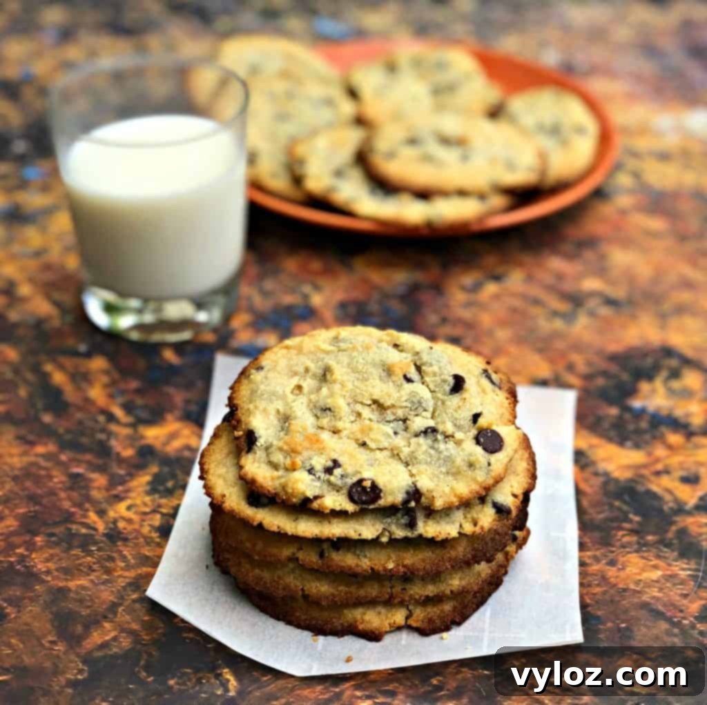 keto chocolate chip cookies on a plate with a glass of milk